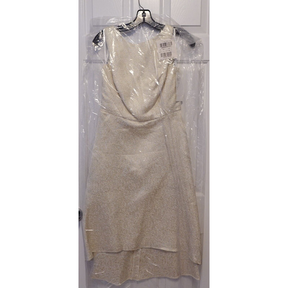 DESSY BRIDESMAID DRESS 3035 SIZE 6 HIGH LOW COCKTAIL IVORY GOLD WHITE NEW - Picture 3 of 4